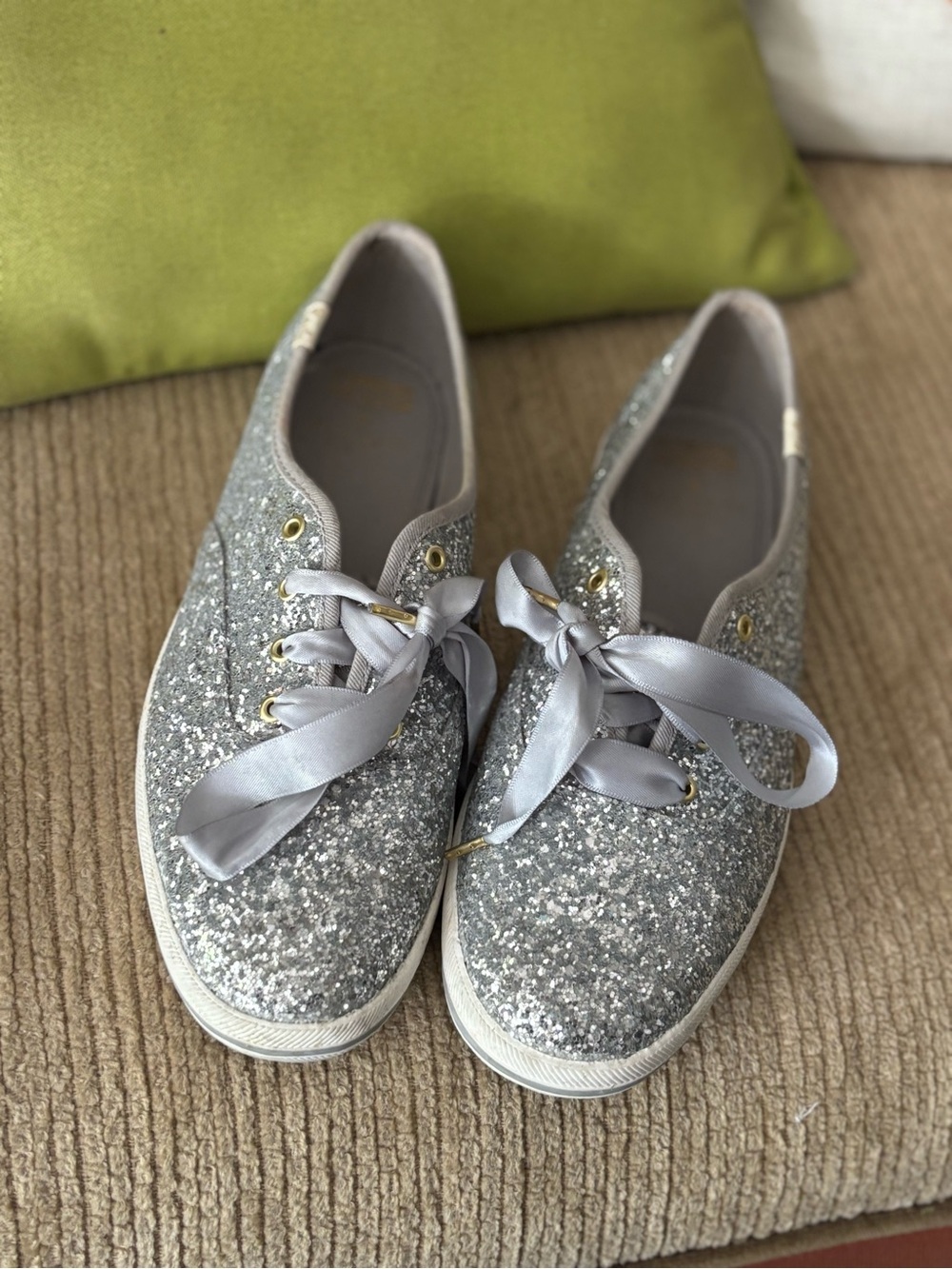 kate spade Silver Glitter Low-Top Sneakers with Satin Laces
